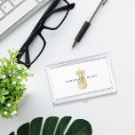 Faux Gold Pineapple | Personalised Business Card Holder<br><div class="desc">Elegant business card holder features your name and/or business name in modern off-black lettering,  overlaid on a faux gold foil illustration. Shop matching items from our Pineapple office collection to complete your look!</div>