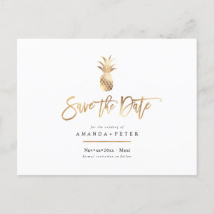 Faux Gold Pineapple Save the Date postcards