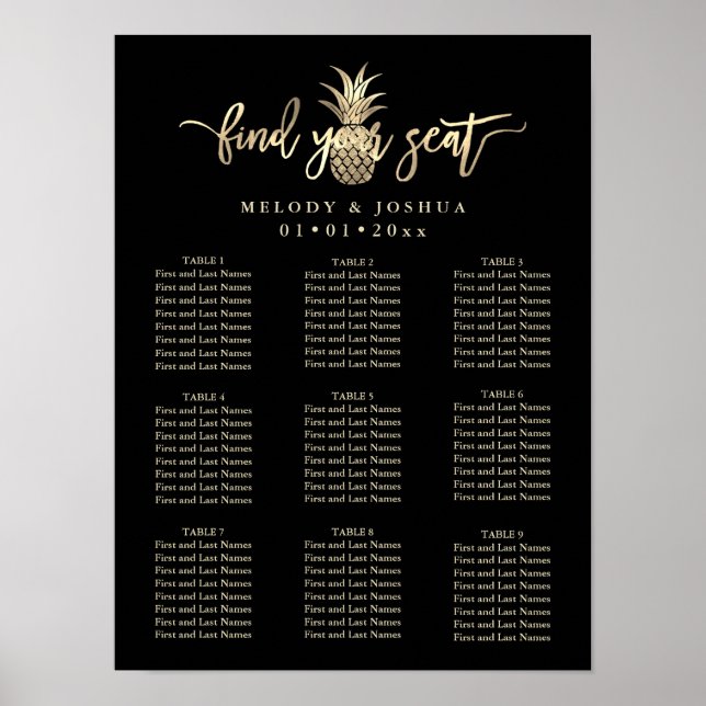 FAUX GOLD PINEAPPLE SEATING CHART (Front)