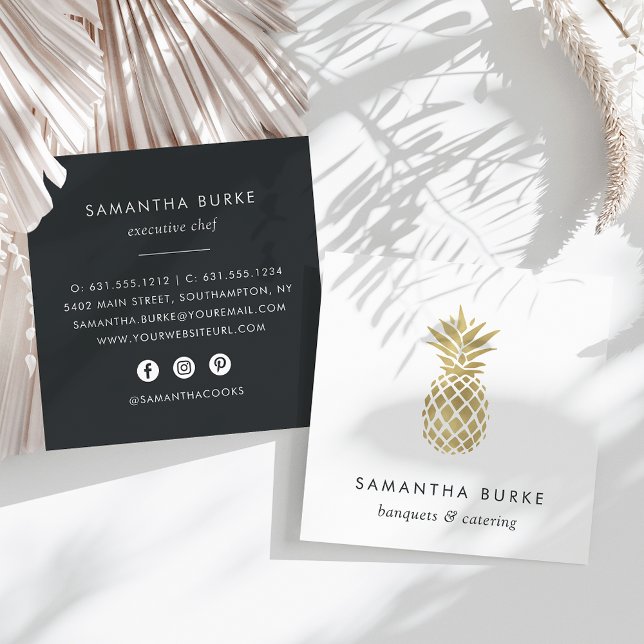 Faux Gold Pineapple Square Business Card (Creator Uploaded)