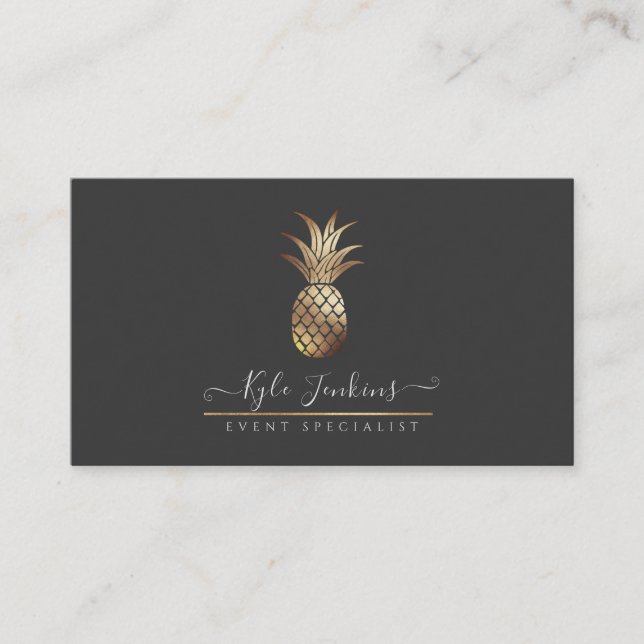 FAUX GOLD PINEAPPLES DIY BACKGROUND BUSINESS CARD (Front)