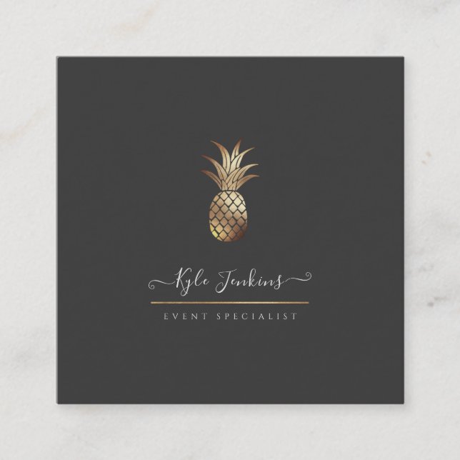 FAUX GOLD PINEAPPLES DIY BACKGROUND SQUARE BUSINESS CARD (Front)