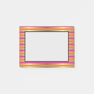 Faux Gold, Pink & Orange Metallic Stripes Post-it Notes