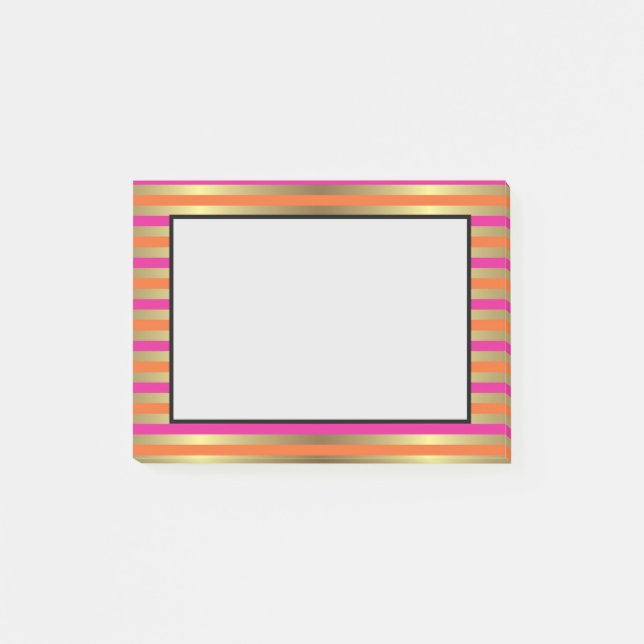 Faux Gold, Pink & Orange Metallic Stripes Post-it Notes (Front)