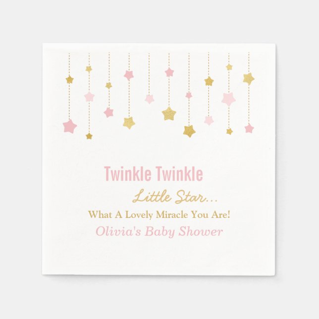 Faux Gold Pink Twinkle Twinkle Little Star Napkins (Front)