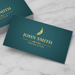 Faux Gold Plumage Dark Green Rhombus Lawyer Business Card