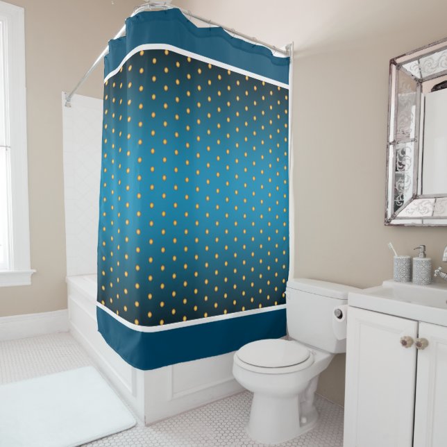 Faux Gold Polka Dots on Blue Gradient Shower Curtain (In Situ)
