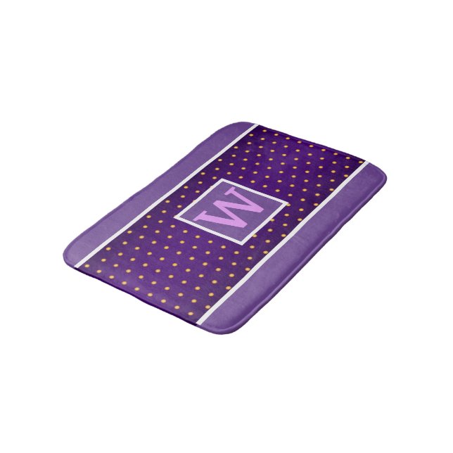 Faux Gold Polka Dots onn Purple Gradient Bath Mat (Angled)