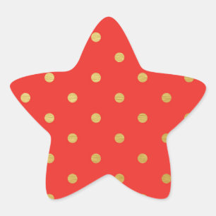 Faux Gold Polka Dots Red Metallic Star Sticker