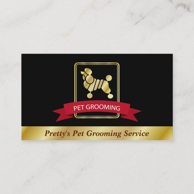 Faux Gold Poodle Pet Grooming Service Business Card (Front)