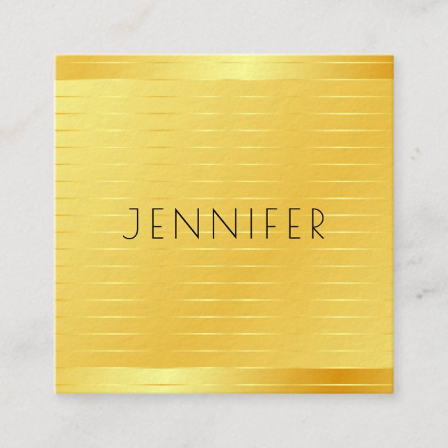 Faux Gold Premium Thick Elegant Modern Template Square Business Card (Front)