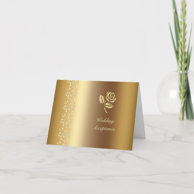 Faux Gold printed Hearts and Rose Wedding RSVP Invitation (Front)