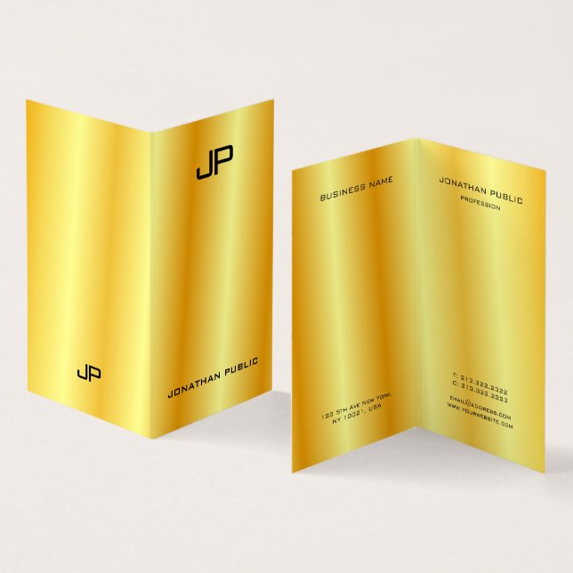 Faux Gold Professional Elegant Modern Monogram Business Card (Inside and Outside)