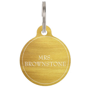 Faux Gold QR Code Custom Text Simple Pet Tag