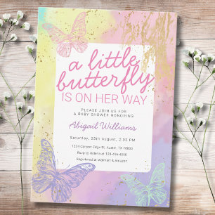 Faux Gold Rainbow Butterflies Girl Baby Shower Invitation