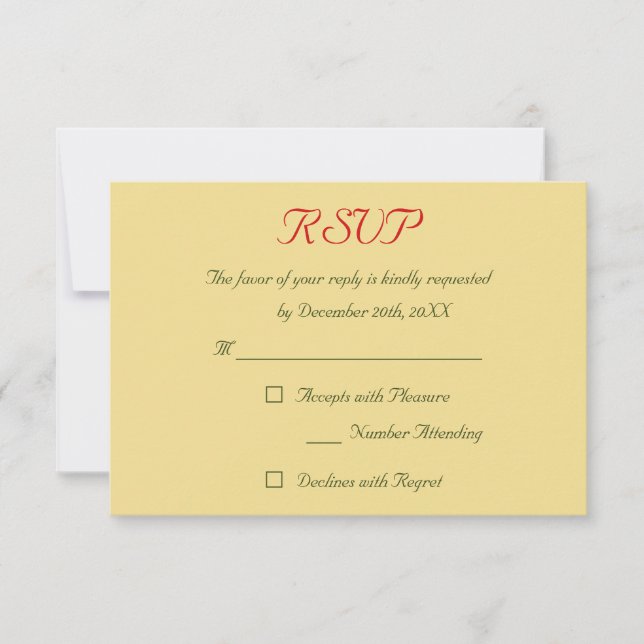 Faux Gold Red Green Holiday Christmas Wedding RSVP Card (Front)