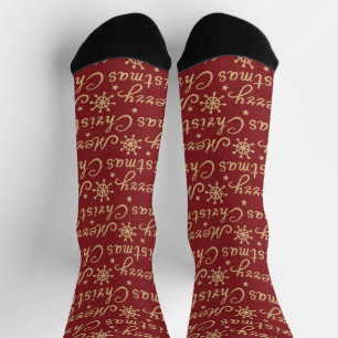 Faux Gold & Red Merry Christmas Lettering Socks