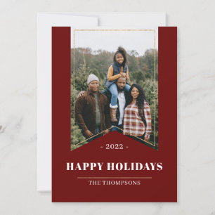 Faux Gold Red Minimalist Happy Holidays Photo 2021 Holiday Card