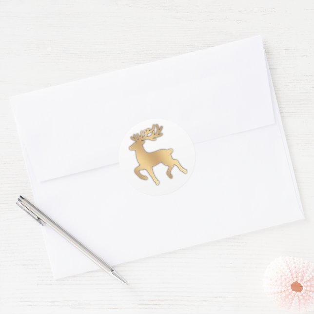 Faux Gold Reindeer Classic Round Sticker (Envelope)