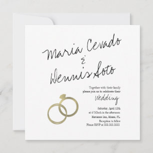 Faux Gold Ring Lettering Script Wedding Invitation