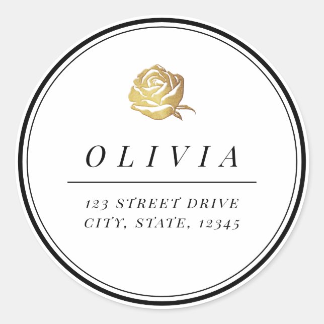 Faux gold rose black and white minimalist classic round sticker (Front)
