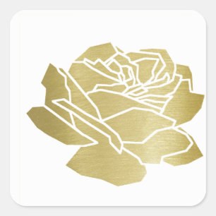 faux gold rose flower, pretty floral wedding  square sticker