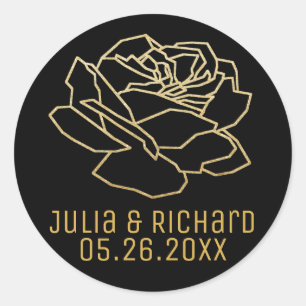 faux Gold Rose Flower with names Classic Round Sticker