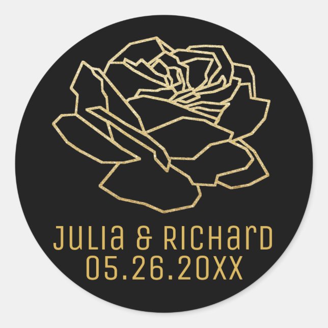faux Gold Rose Flower with names Classic Round Sticker (Front)