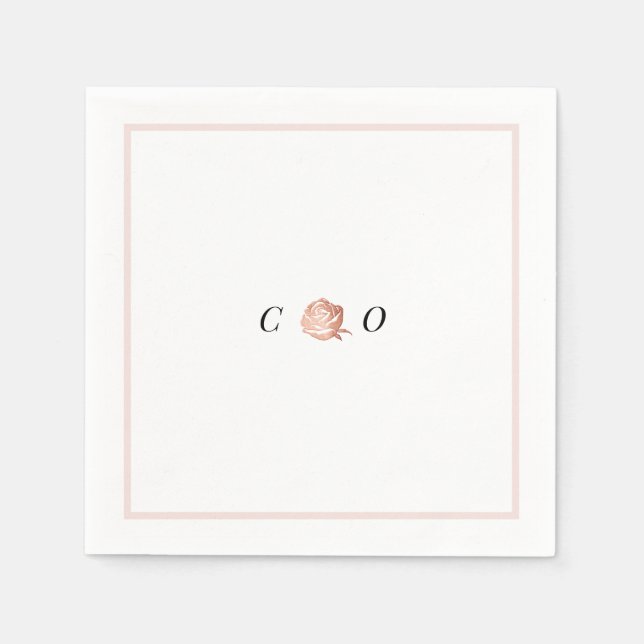 Faux gold rose monogram minimalist wedding napkin (Front)