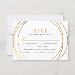 Faux Gold Round Geo Frame Wedding RSVP + entrées Card