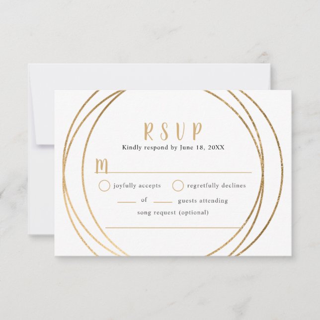Faux Gold Round Geometric Wedding buffet RSVP Card (Front)