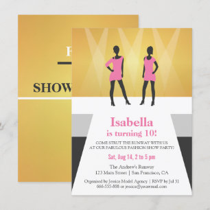 Faux Gold Runway Fashion Show Birthday Party Invitation