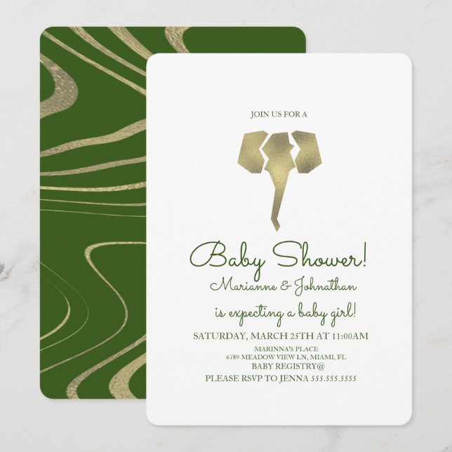 Faux Gold Safari Elephant Baby Shower Invitation (Front/Back)