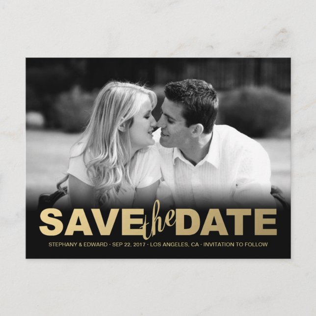 Faux Gold Save the Date Photo Postcard (Front)