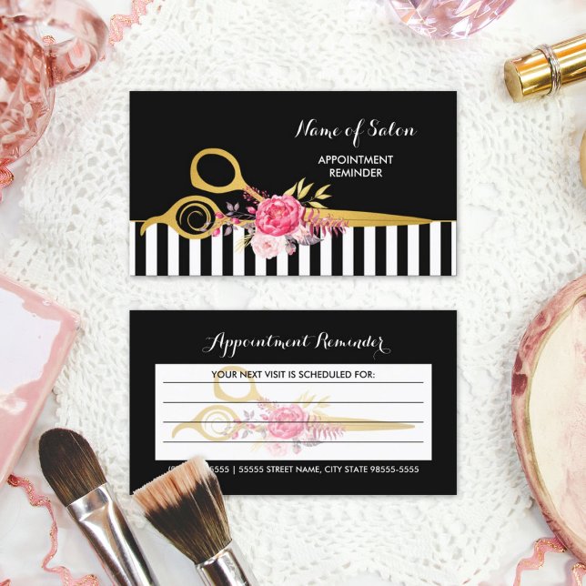 Faux Gold Scissors Pink Floral Hair Appointment (Faux Gold Scissors Pink Floral Hair Appointment Business Cards)