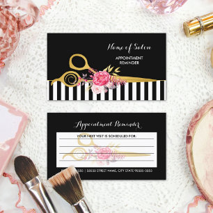 Faux Gold Scissors Pink Floral Hair Appointment Card