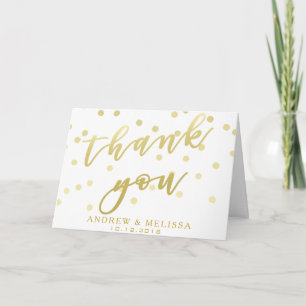 Faux Gold Script & Confetti - Thank You Card