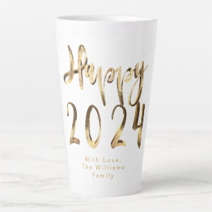 Faux Gold Script Happy 2024 New Year's Latte Mug