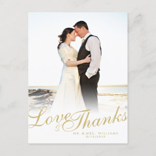 Faux Gold Script Modern Love Thanks White Postcard