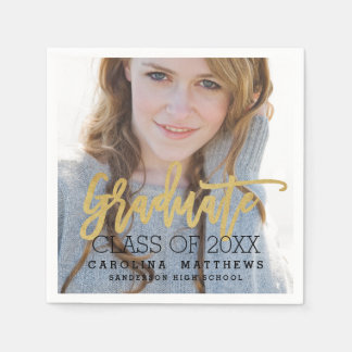 Faux Gold Script Photo Graduate Party Napkin