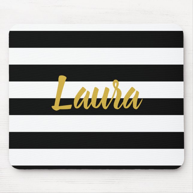 Faux Gold Script with Black and White Stripes Mouse Mat (Front)