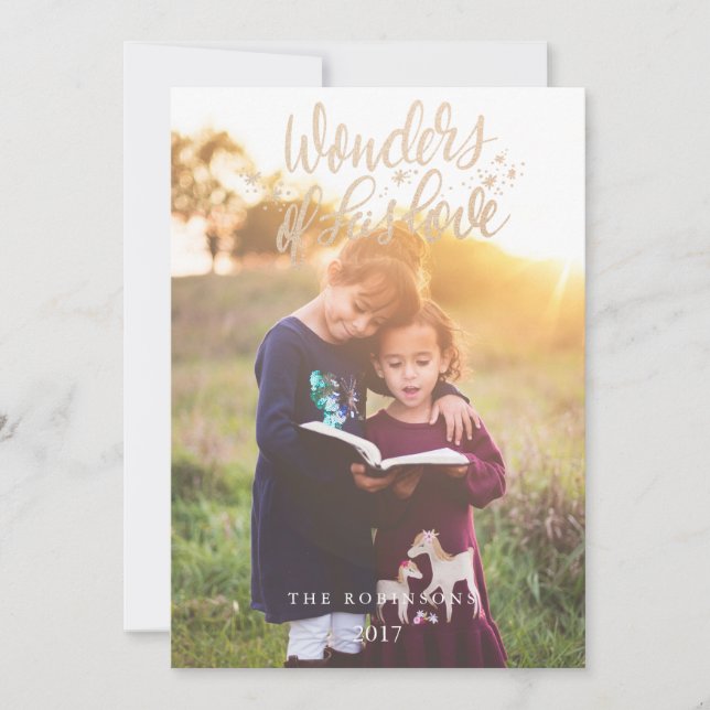 Faux Gold ScriptWonders of His Love Holiday Photo (Front)