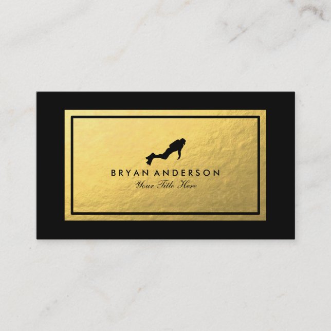 Faux Gold Scuba Diver Business Card (Front)