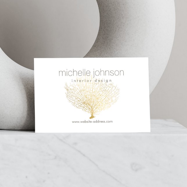 Faux Gold Sea Fan Coral Interior Designer Business Card (Creator Uploaded)