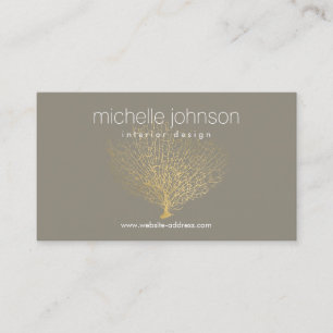Faux Gold Sea Fan Coral Interior Designer Grey Business Card