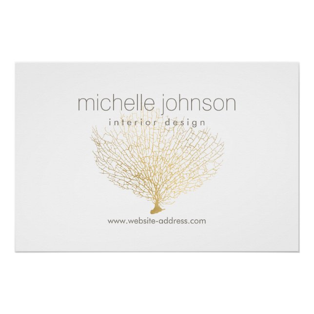 Faux Gold Sea Fan Coral Interior Designer White Poster (Front)