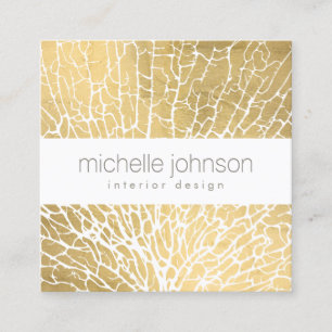 Faux Gold Sea Fan Coral Pattern Square Business Card