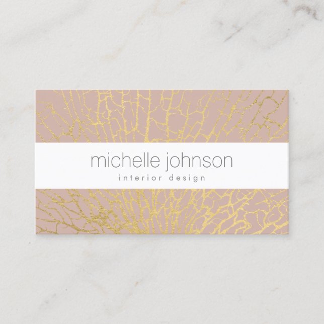 Faux Gold Sea Fan Pattern on Pink/Mauve Business Card (Front)