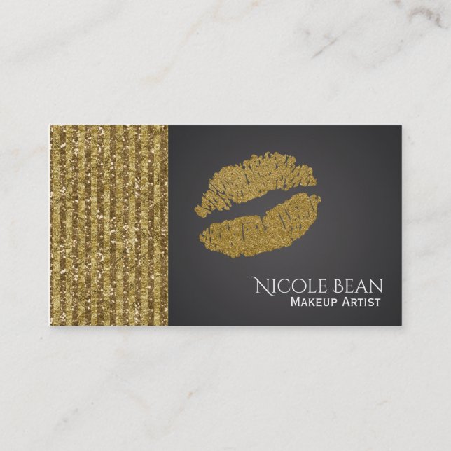 Faux Gold Sequin Sparkle Glamour Chic Lips Beauty Business Card (Front)