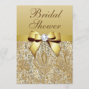 Faux Gold Sequins and Bow Bridal Shower Invitation